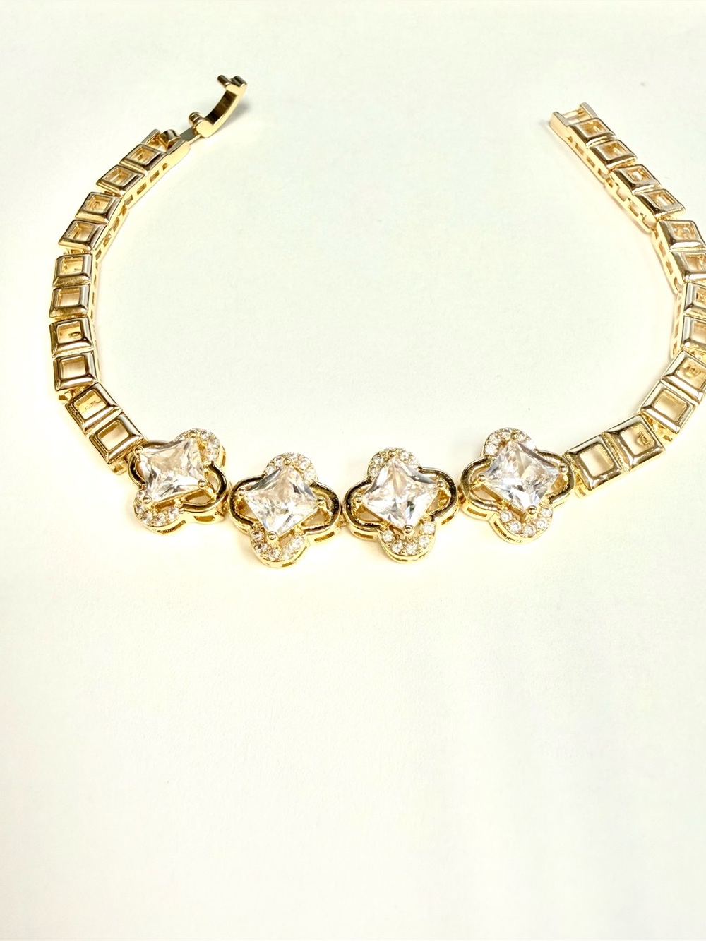 Lulu's Gold Bracelet with Clear Crystal Floral Clusters